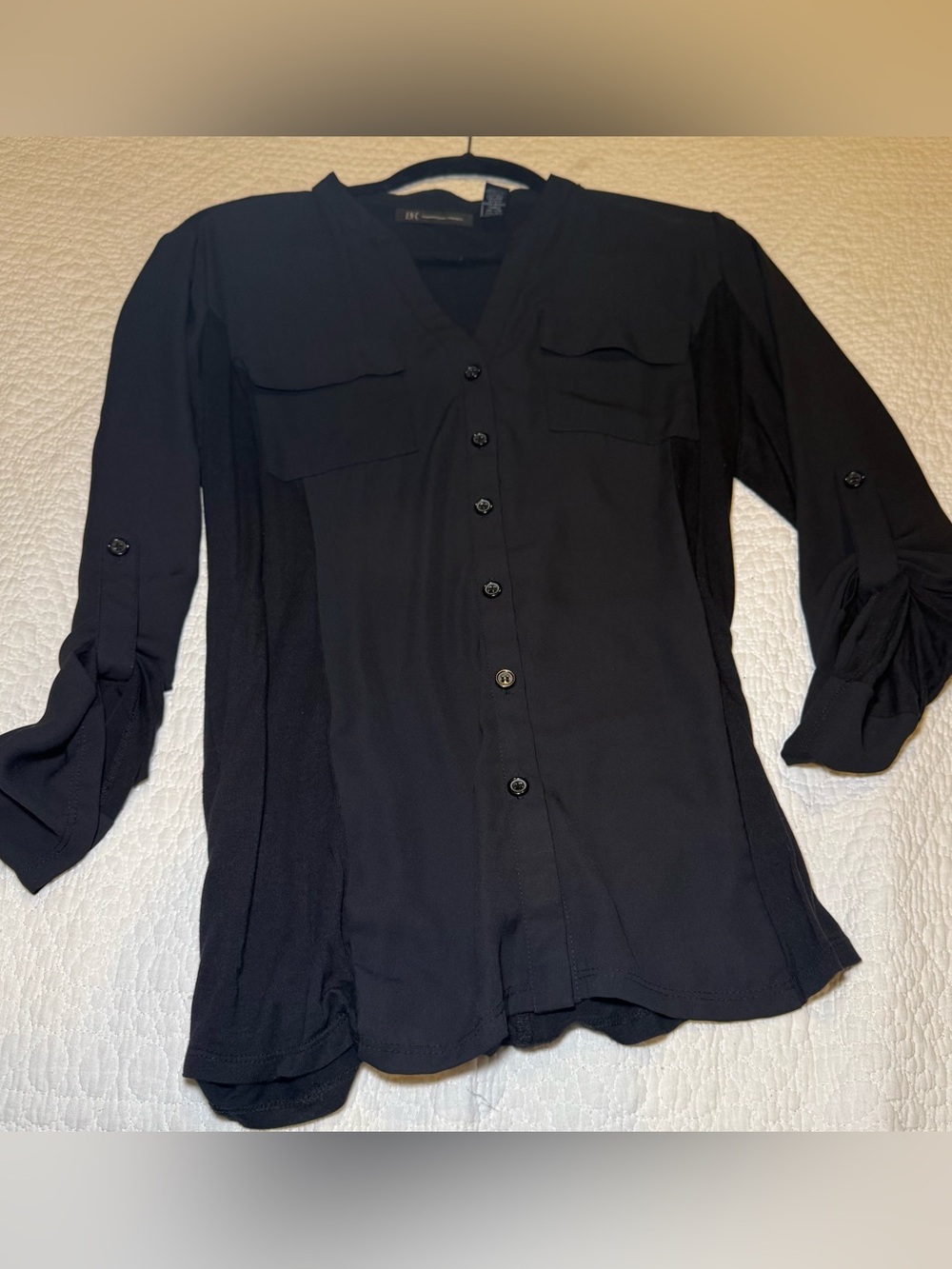 INC International Concepts Black Button-Front Women's Casual Shirt
